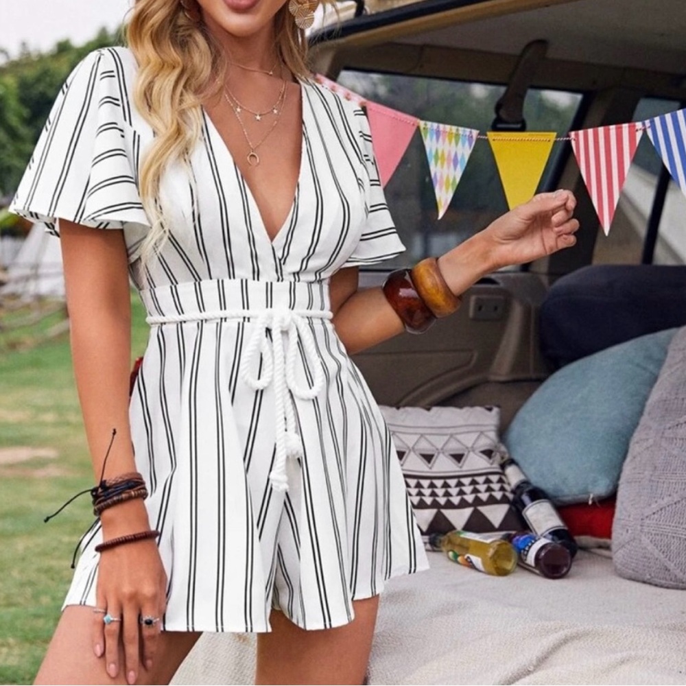SHEIN Black and White Striped Jumpsuit